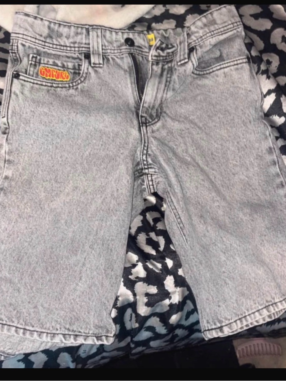 Empyre Light Gray Stonewash Denim Shorts with Orange Logo Tab